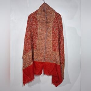 Novica 100% Wool Scarf Wrap  Handmade Tapestry Red Multicolor Paisley India